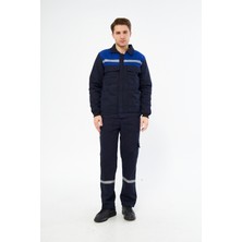 Kota Mervem Saks Mavi Robalı Lacivert Iş Takımı 7/7 Gabardin %100 Pamuk Kapitoneli Reflektörlü Kışlık