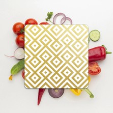 Decovetro Cam Kesme Tahtası Kare Gold Geometrik Desenli 30X30 cm