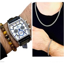 Reward Deri Kordon Fonksiyonları Aktif Kare Kadran Saat+Bileklik +Çelik Set Sevgiliye Hediye Set