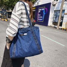 Love Home Yaz Denim Rahat Omuz Çantası Kore Versiyonu 2023 Yeni Basit Moda Banliyö Çanta Taşınabilir Toto Çanta Kadın (Yurt Dışından)