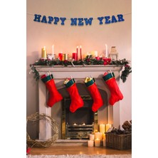 Artikel Lacivert Happy New Year Yazılı Banner, Özel Gün, Davet Organizasyonu ,yeni Yıl, Yılbaşı Sofrası, Simli Eva Banner