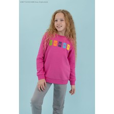 Haribo Kabartma Kız Çocuk Pembe Sweatshırt HRBTXT309 Haribo Çocuk Sweatshirt