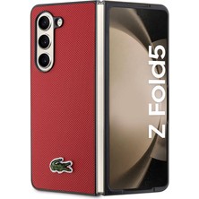 Lacoste Galaxy Z Fold 5 Uyumlu Lacoste Lisanslı Pu Pike Desenli Ikonik Timsah Logolu Kırmızı