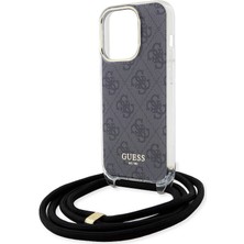 Guess Apple iPhone 15 Pro Uyumlu Guess Lisanslı Çapraz Kordon 4g Desenli Kılıf Siyah