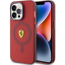 Ferrari Apple iPhone 15 Pro Uyumlu Ferrari Lisanslı Magsafe Şarj Özellikli Kontrast Bumper Kırmızı