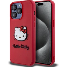 Hello Kitty Apple iPhone 15 Pro Uyumlu Hello Kitty Lisanslı Ikonik Logolu 3D Rubber Kitty Head Kırmızı