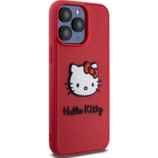 Hello Kitty Apple iPhone 15 Pro Uyumlu Hello Kitty Lisanslı Ikonik Logolu 3D Rubber Kitty Head Kırmızı