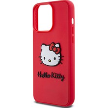 Hello Kitty Apple iPhone 15 Pro Uyumlu Hello Kitty Lisanslı Ikonik Logolu 3D Rubber Kitty Head Kırmızı