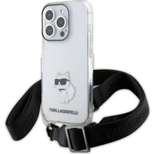 Karl Lagerfeld Apple iPhone 15 Pro Max Lisanslı Boyun Askılı Choupette Ikonik Crossbody Şeffaf