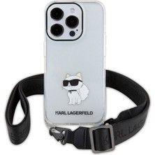 Karl Lagerfeld Apple iPhone 15 Pro Max Lisanslı Boyun Askılı Choupette Ikonik Crossbody Şeffaf