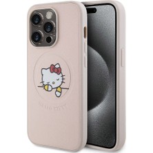 Hello Kitty Apple iPhone 15 Pro Hello Kitty Lisanslı Magsafe Özellikli Baskı Logolu Uyuyan Kitty Deri Pembe