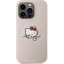 Hello Kitty Apple iPhone 15 Pro Hello Kitty Lisanslı Magsafe Özellikli Baskı Logolu Uyuyan Kitty Deri Pembe