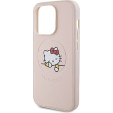 Hello Kitty Apple iPhone 15 Pro Hello Kitty Lisanslı Magsafe Özellikli Baskı Logolu Uyuyan Kitty Deri Pembe