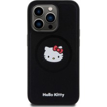 Hello Kitty Apple iPhone 15 Pro Uyumlu Hello Kitty Lisanslı Magsafe Şarj Özellikli Kitty Head Deri Siyah