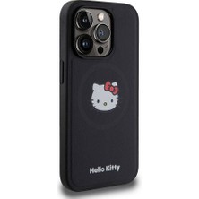 Hello Kitty Apple iPhone 15 Pro Uyumlu Hello Kitty Lisanslı Magsafe Şarj Özellikli Kitty Head Deri Siyah