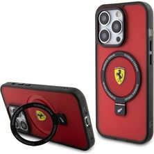 Ferrari Apple iPhone 15 Pro Uyumlu Ferrari Magsafe Şarj Özellikli Standlı Buzlu Yüzey Dizayn Kılıf Kırmızı