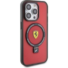 Ferrari Apple iPhone 15 Pro Uyumlu Ferrari Magsafe Şarj Özellikli Standlı Buzlu Yüzey Dizayn Kılıf Kırmızı