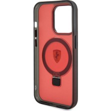 Ferrari Apple iPhone 15 Pro Uyumlu Ferrari Magsafe Şarj Özellikli Standlı Buzlu Yüzey Dizayn Kılıf Kırmızı