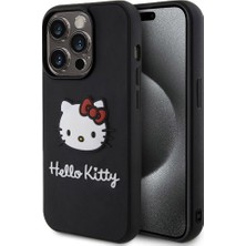 Hello Kitty Apple iPhone 15 Pro Max Uyumlu Hello Kitty Lisanslı Ikonik Logolu 3D Rubber Kitty Head Siyah