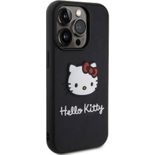 Hello Kitty Apple iPhone 15 Pro Max Uyumlu Hello Kitty Lisanslı Ikonik Logolu 3D Rubber Kitty Head Siyah