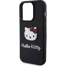 Hello Kitty Apple iPhone 15 Pro Max Uyumlu Hello Kitty Lisanslı Ikonik Logolu 3D Rubber Kitty Head Siyah