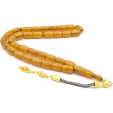 Murty99 Özel Püsküllü Kapsül Kesim Sarı Sıkma Kehribar Tesbih