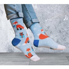Bidigago Yılbaşı Noel Desenli Mavi Unisex Çorap