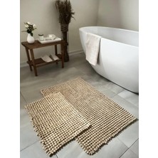 Bluenity Bubbles Doğal Pamuklu 2'li Banyo Paspas Seti 60X90+40X60 cm - Bej