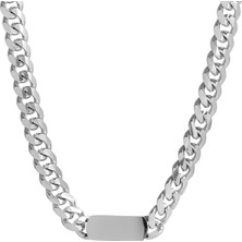 Chavin Gri Parlak Zincir Plaka Model Bayan Kolye EU60