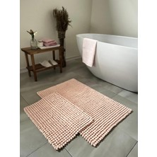 Bluenity Bubbles Doğal Pamuklu 2'li Banyo Paspas Seti 60X90+40X60 cm - Pudra