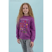 Haribo Baskılı Kız Çocuk Lila Sweatshırt HRBTXT302 Haribo Çocuk Sweatshirt