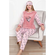 Sharin Kadın Pembe Desenli Welsoft Desenli Kışlık Polar Pijama Takım 1C-2181