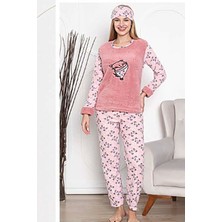 Sharin Kadın Pembe Desenli Welsoft Desenli Kışlık Polar Pijama Takım 1C-2181