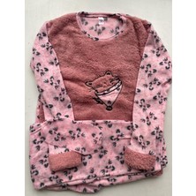 Sharin Kadın Pembe Desenli Welsoft Desenli Kışlık Polar Pijama Takım 1C-2181