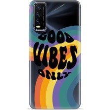 Teknolojik Reyon Vivo Y11S ile Uyumlu Good Vibes Only Renkli Esnek Silikon Baskılı Kılıf