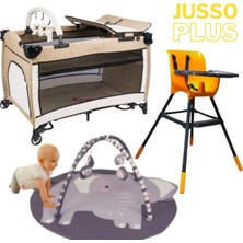 Jusso Plus Oyun Parkı+Mama Sandalyesi+Oyun Halısı 3'lü Set