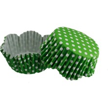 Depposite Cupcake Kalıbı Dalgalı Kek Kalıbı 65X38 mm - 100 Adet Puantiyeli Yeşil 3.8 cm
