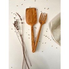 Duka Home Zeytin Ağacı El Yapımı 2 Parça Spatula ve Çatal Seti