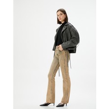 Koton Eskitilmiş Hafif Ispanyol Paça Kot Pantolon Dar Kesim Standart Bel Pamuklu Cepli - Victoria Slim Jeans