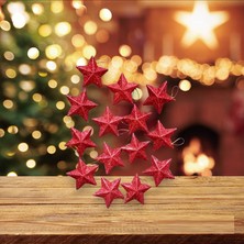 Kuzey Oyuncak Vıp 13 Adet Simli Kırmızı Yıldız Süs Kırmızı Yıldız Noel Ağacı Süsleri Yılbaşı Ağacı Süsleri 7 cm