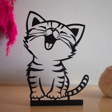 Woody Metal Sevimli Kedi Metal Mini Masa Raf Dekoru, Dekoratif, Kedi Biblo, Minimal Dekor, Masaüstü Ofis Hediyesi, Masaüstü Süs Eşyası