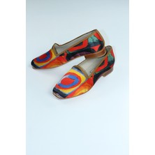 Nomads Felt %100 Ipek-Hakiki Deri Kadın Babet | Kösele Taban | Kandinsky Squares With Circles