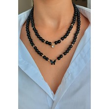 Özel tasarım Oniks taşı kolye Çoklu kombin kolye Siyah choker kolye