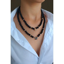 Özel tasarım Oniks taşı kolye Çoklu kombin kolye Siyah choker kolye
