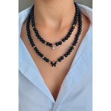 Özel tasarım Oniks taşı kolye Çoklu kombin kolye Siyah choker kolye