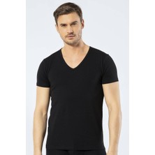 Cacharel Erkek Derin V Yaka Likralı T-shirt Siyah