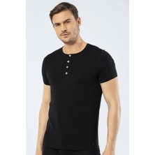 Cacharel Erkek Bisiklet Yaka Düğmeli T-shirt  Siyah