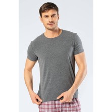 Cacharel Erkek Bisiklet Yaka Likralı T-shirt Koyu Gri