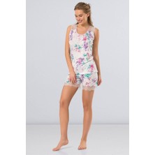 Türen 3266 Çiçekli Şort Takım Pijama Takımı - Yeşil