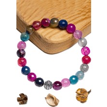 Tesbih Atölyesi Sertifikalı Aaa+ Fasetli Pembe Mavi Akik Taşı Bileklik - Gümüş Aparatlı